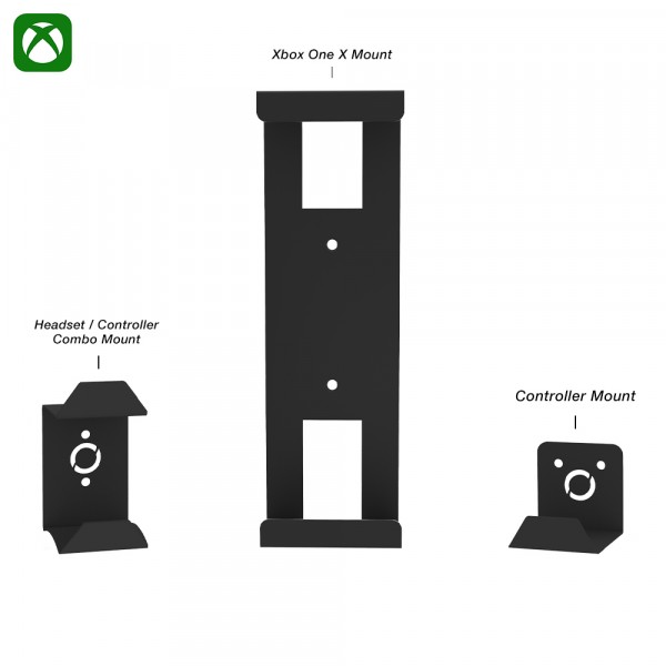Xbox One X Wall Mount + Headset Controller Combo Mount + Gaming Controller Mount
